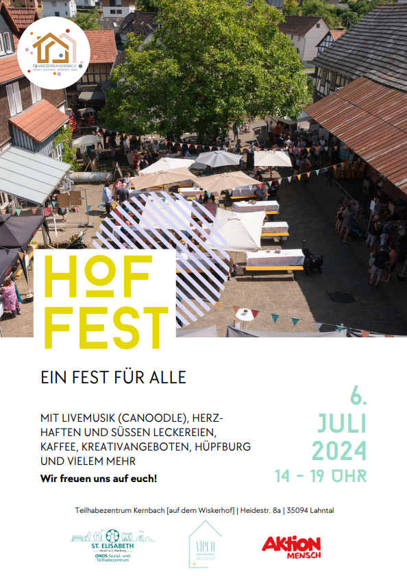 Der Flyer des Hoffestes 2024 im Teilhabezentrum Kernbach.